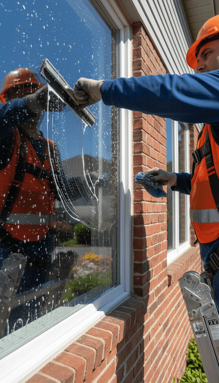 Window cleaner working on a residential home in Edmond